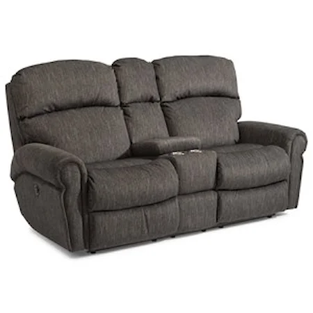 Casual Power Reclining Love Seat with Storage Console and Cup Holders